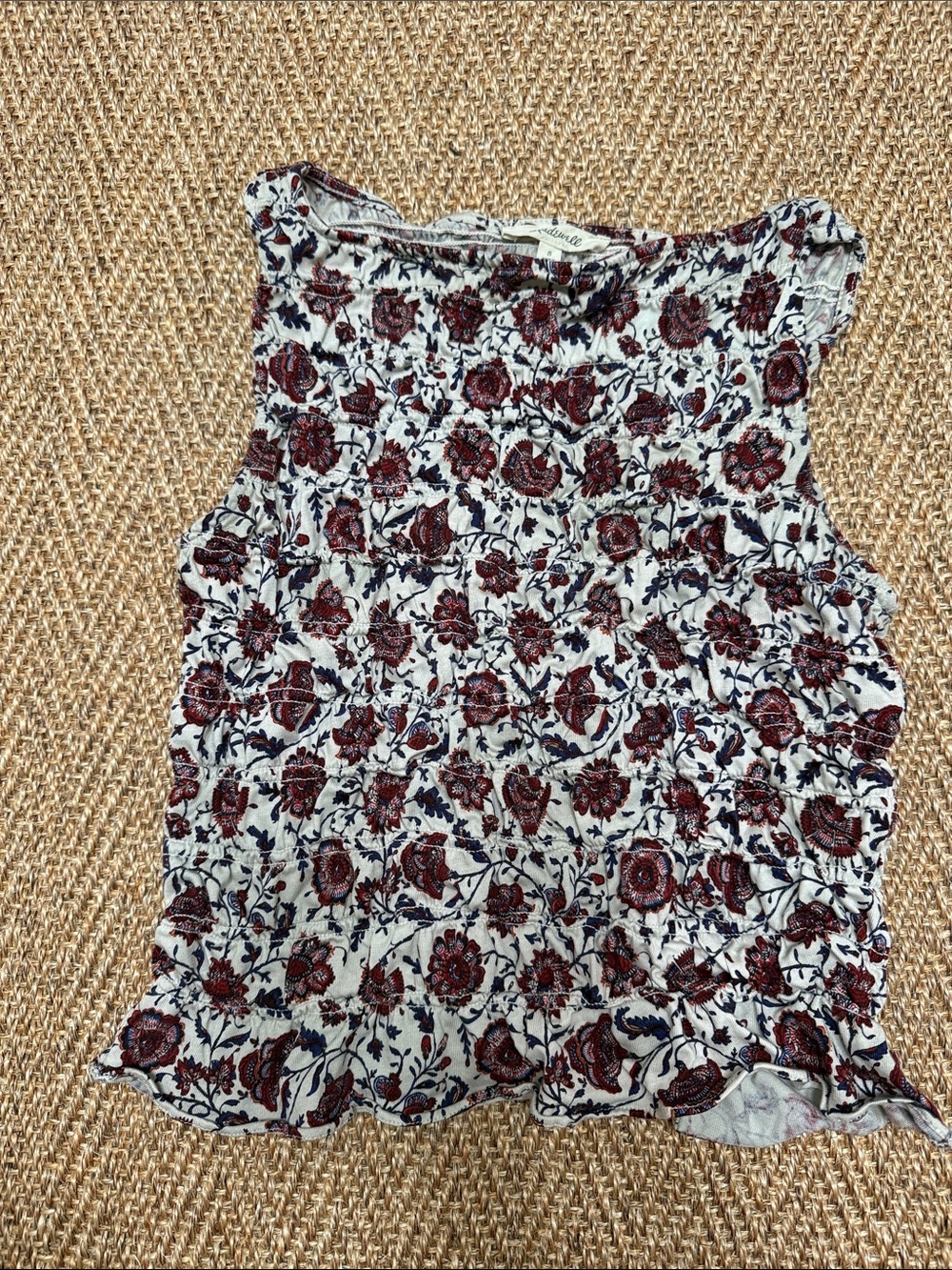 Madewell White Smocked Camisole with Burgundy Floral Print
